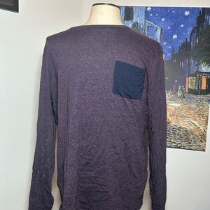 J. Crew Men's Heathered Purple Long Sleeve Tee with Navy Pocket